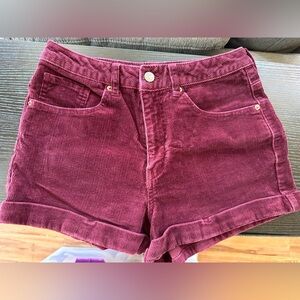 Maroon Corduroy High Waisted Shorts